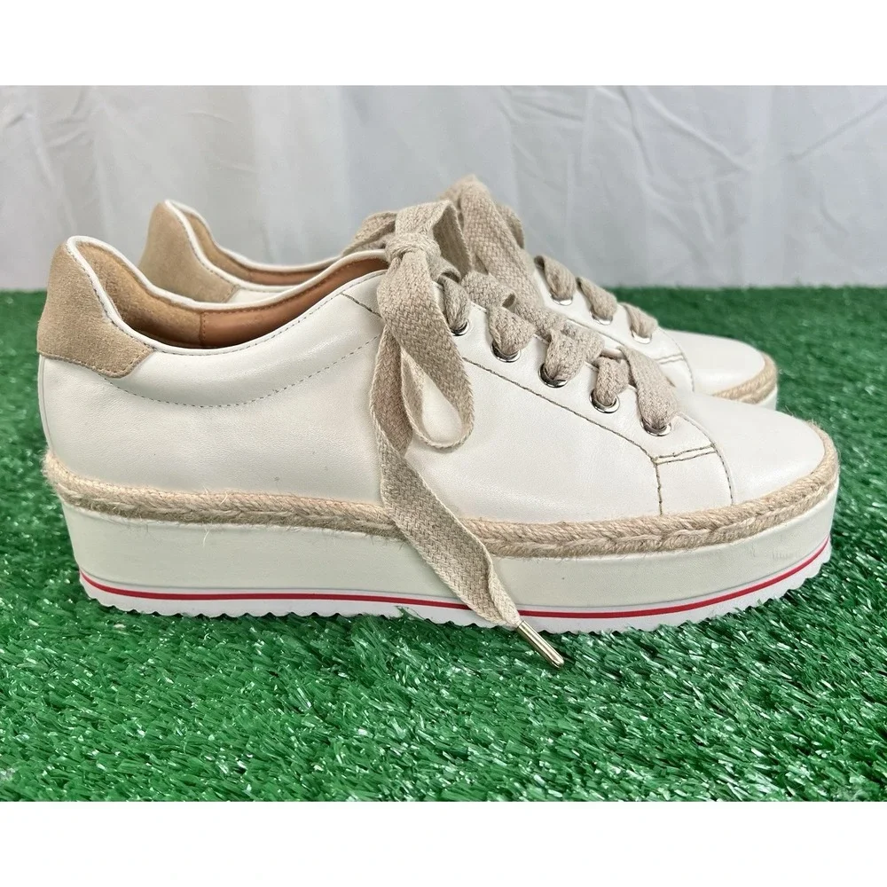 Joie Dabnis Lace-Up Platform Sneakers in White Leather Jute Espadrille Shoe SZ 8